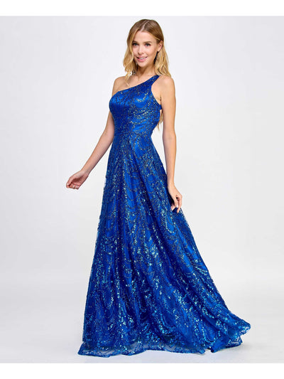 SAY YES TO THE PROM Womens Zippered Sleeveless Asymmetrical Neckline Full-Length Prom Gown Dress