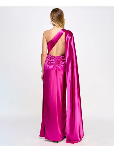 CITY STUDIO Womens Purple Zippered Slitted Cape Sleeve Cutout Back Gathered Asymmetrical Neckline Full-Length Formal Gown Dress Juniors 9\10