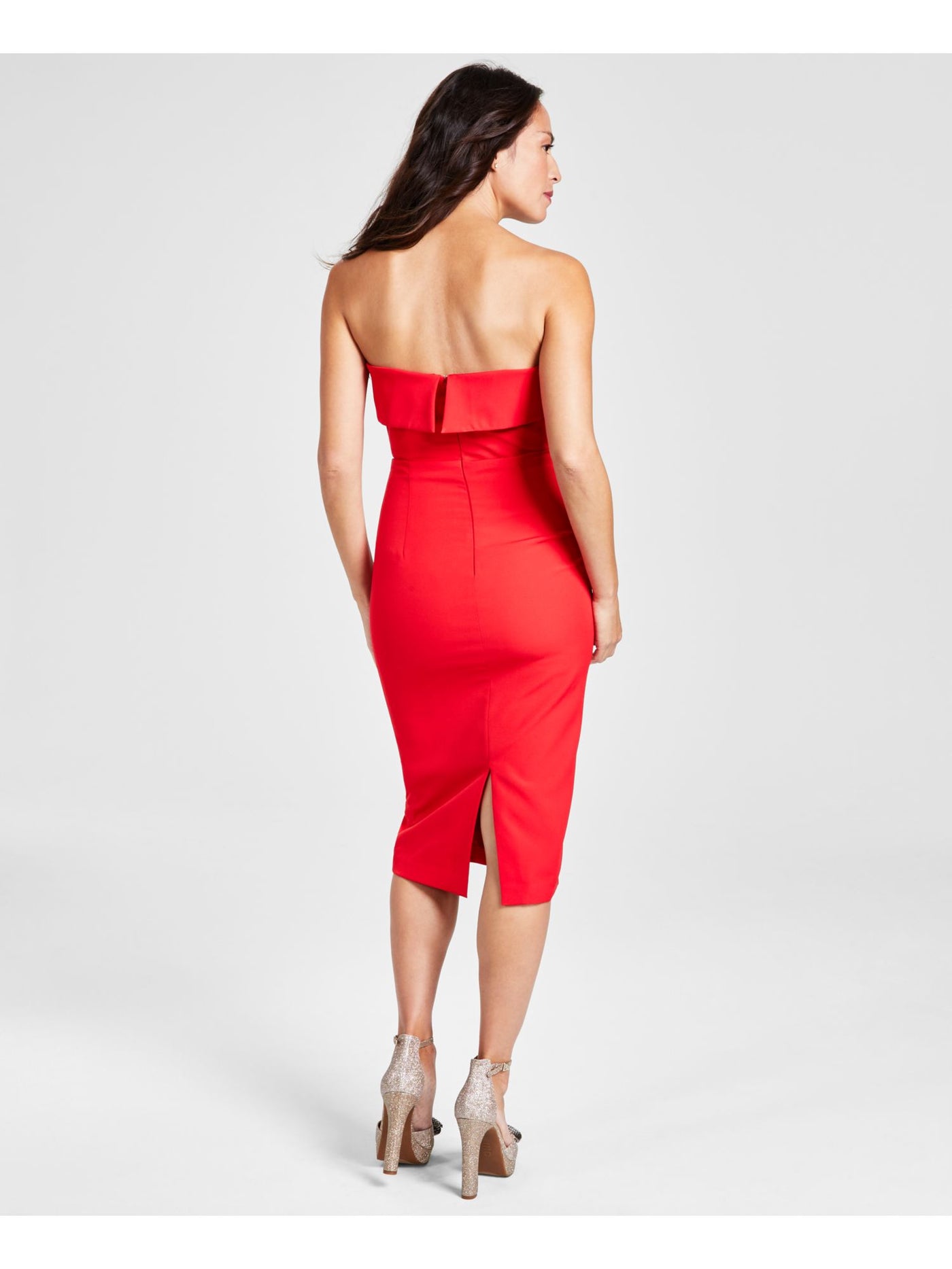 BARDOT Womens Red Zippered Lined Back-slit Hem Sleeveless Strapless Knee Length Party Sheath Dress 4