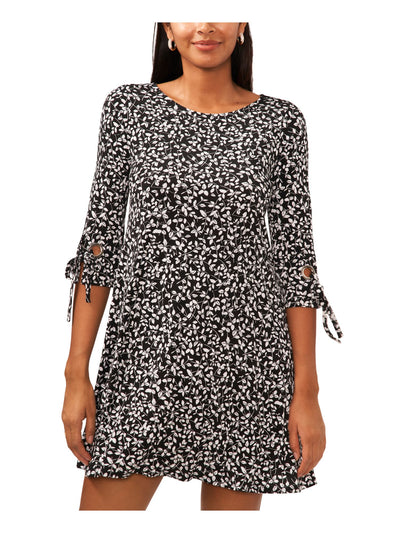 MSK Womens Black Jersey Unlined Tie Sleeves Pull-over Floral Elbow Sleeve Boat Neck Short Shift Dress XL