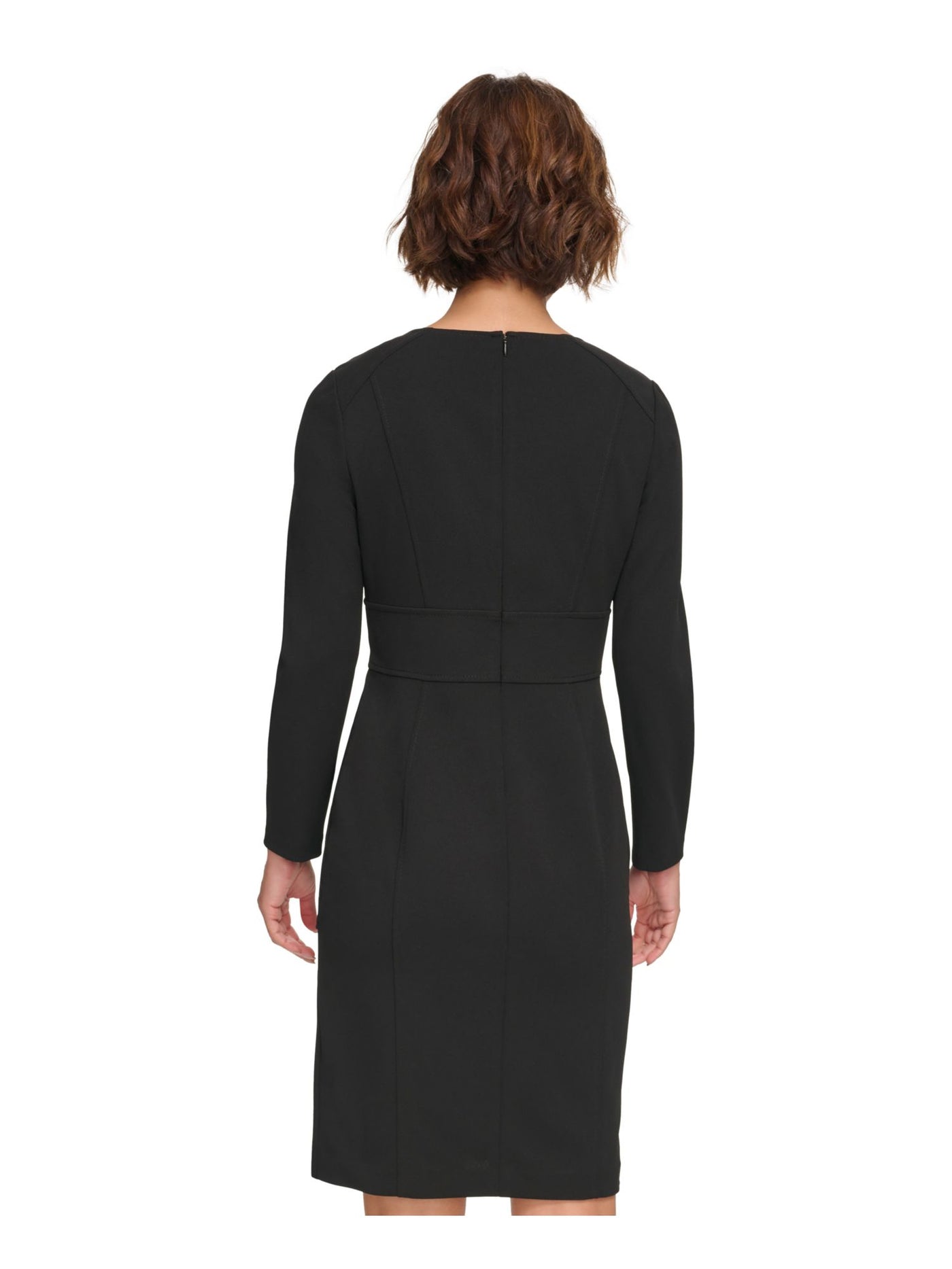 DKNY Womens Black Zippered Pocketed Banded Waist Long Sleeve V Neck Above The Knee Cocktail Sheath Dress 8