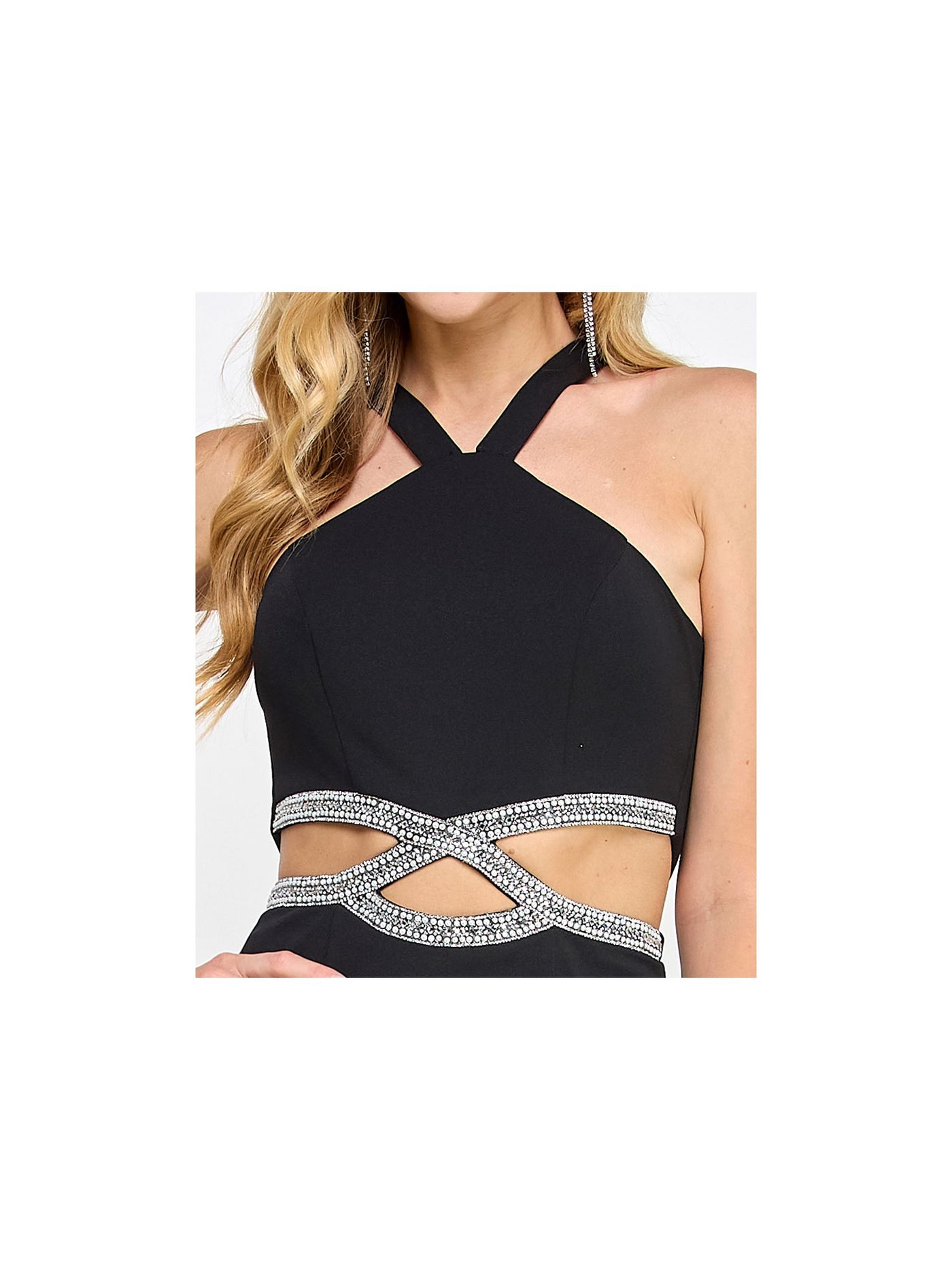 SPEECHLESS Womens Black Cut Out Embellished Slitted Unlined Zippered Sleeveless Halter Full-Length Formal Sheath Dress Juniors 0