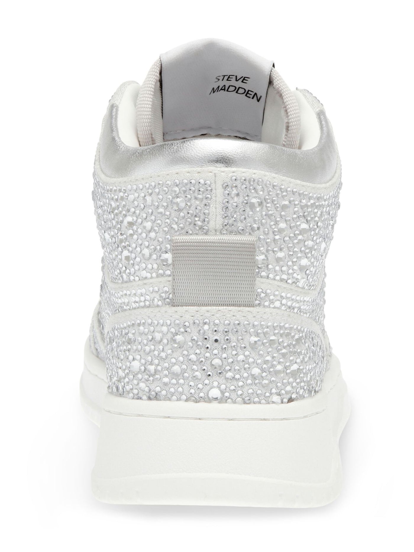 STEVE MADDEN Womens Silver Mixed Media Padded Rhinestone Metallic Evans-r Round Toe Wedge Lace-Up Sneakers Shoes 8 M