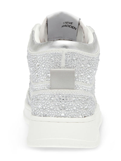 STEVE MADDEN Womens Silver Mixed Media Padded Rhinestone Metallic Evans-r Round Toe Wedge Lace-Up Sneakers Shoes 8 M