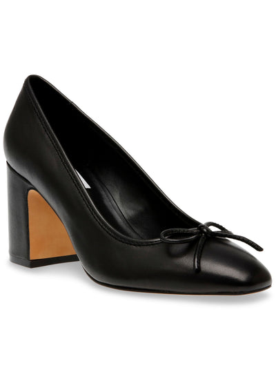 STEVE MADDEN Womens Black Bow Accent Padded Cohen Almond Toe Block Heel Slip On Pumps Shoes 7 M