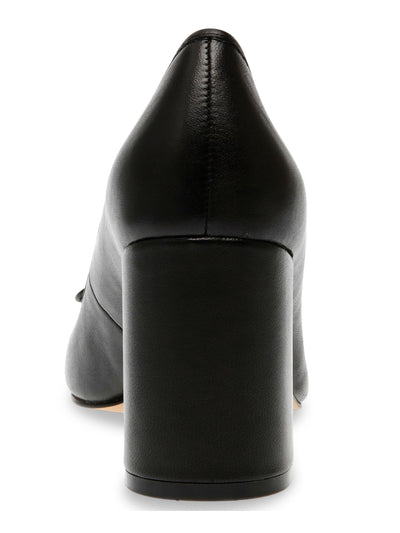 STEVE MADDEN Womens Black Bow Accent Padded Cohen Almond Toe Block Heel Slip On Leather Pumps Shoes 9.5 M