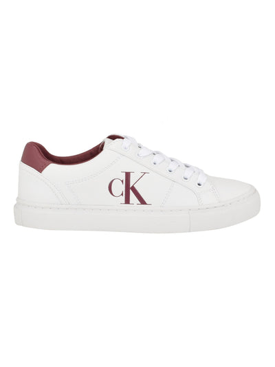 CALVIN KLEIN JEANS Womens White Color Block Logo Accent Padded Celbi Round Toe Lace-Up Sneakers Shoes 9 M