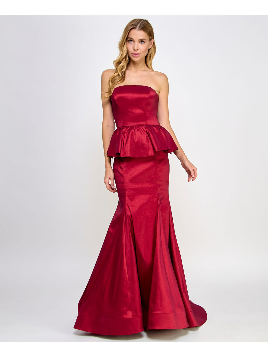 B Darlin Juniors' Peplum Strapless Gown Ruby Red Size 1/2