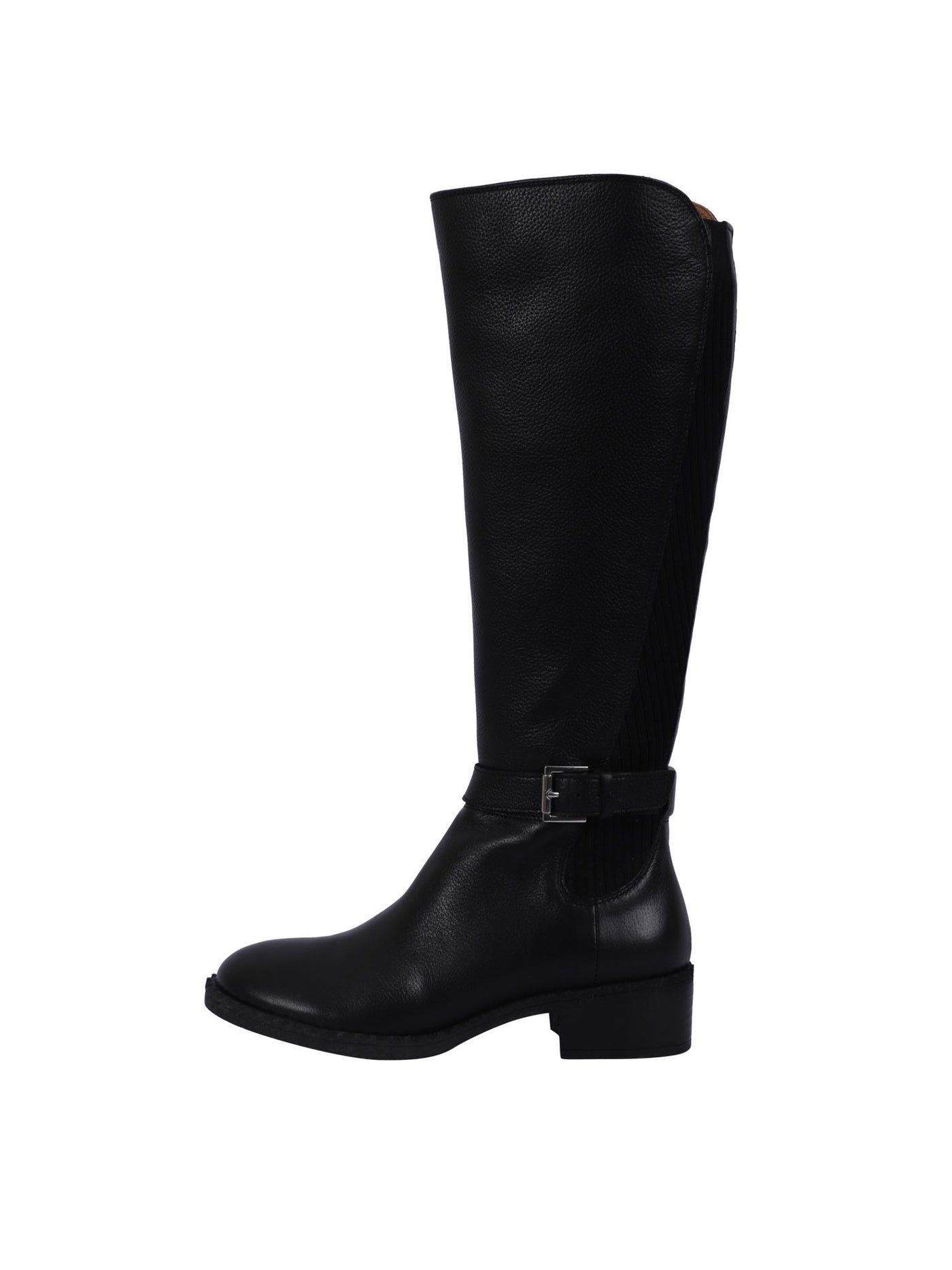 GENTLE SOULS KENNETH COLE Womens Black Mixed Media Ribbed Stretch Pannel Ankle Strap Buckle Accent Brinley Round Toe Block Heel Zip-Up Riding Boot 6 M