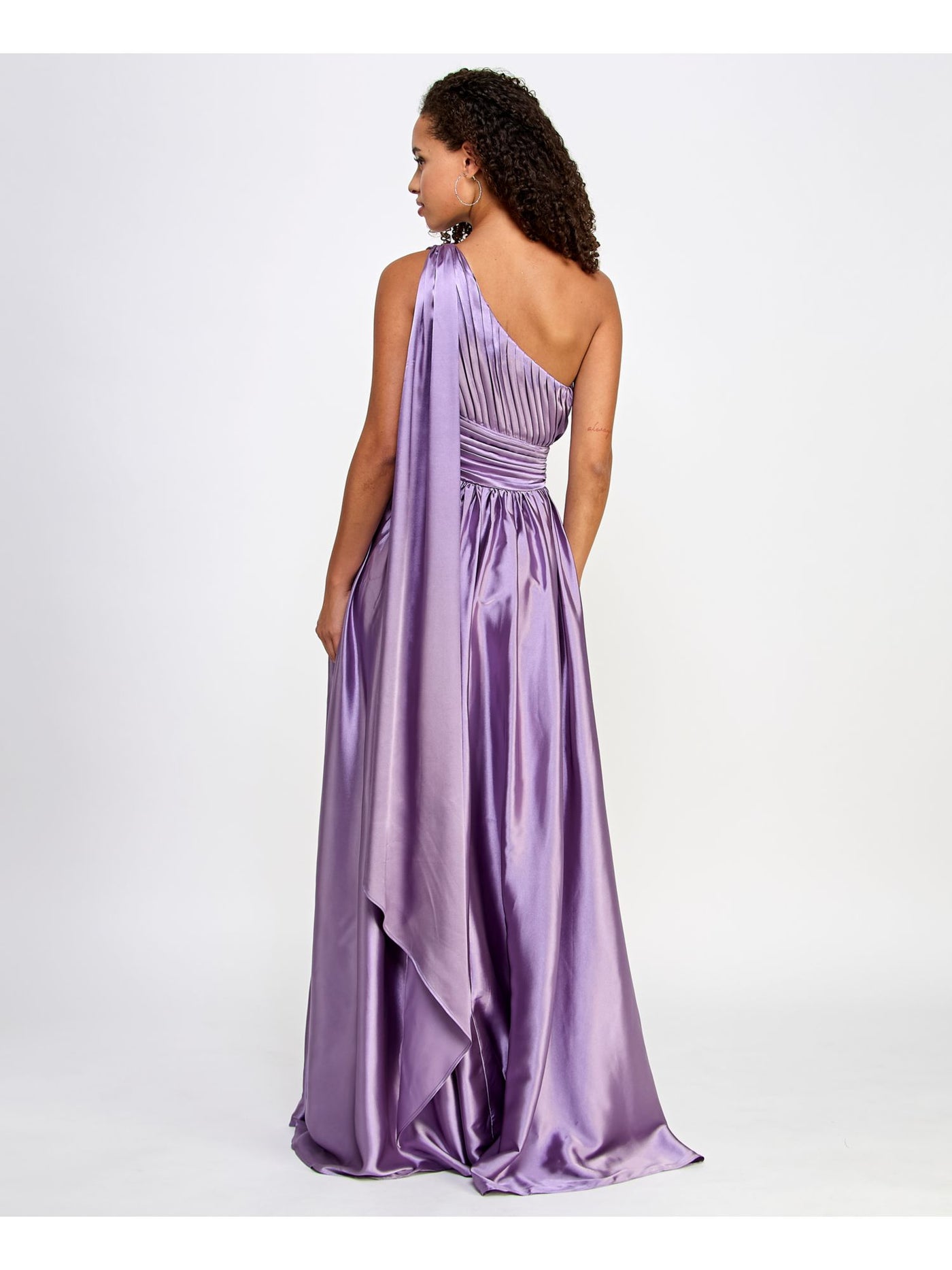 SPEECHLESS Womens Purple Pleated Zippered Cascading Sweep Hi-slit Lined Sleeveless Asymmetrical Neckline Full-Length Prom Gown Dress Juniors 7