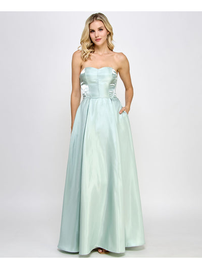 SPEECHLESS Womens Green Zippered Lined Iridescent Boning Bodice Cut Out Sleeveless Sweetheart Neckline Full-Length Formal Gown Dress Juniors 0