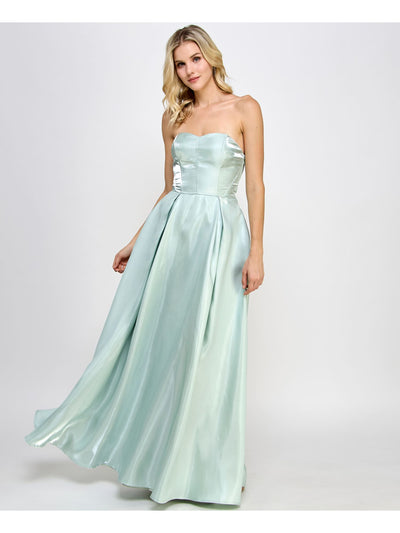 SPEECHLESS Womens Green Zippered Lined Iridescent Boning Bodice Cut Out Sleeveless Sweetheart Neckline Full-Length Formal Gown Dress Juniors 0