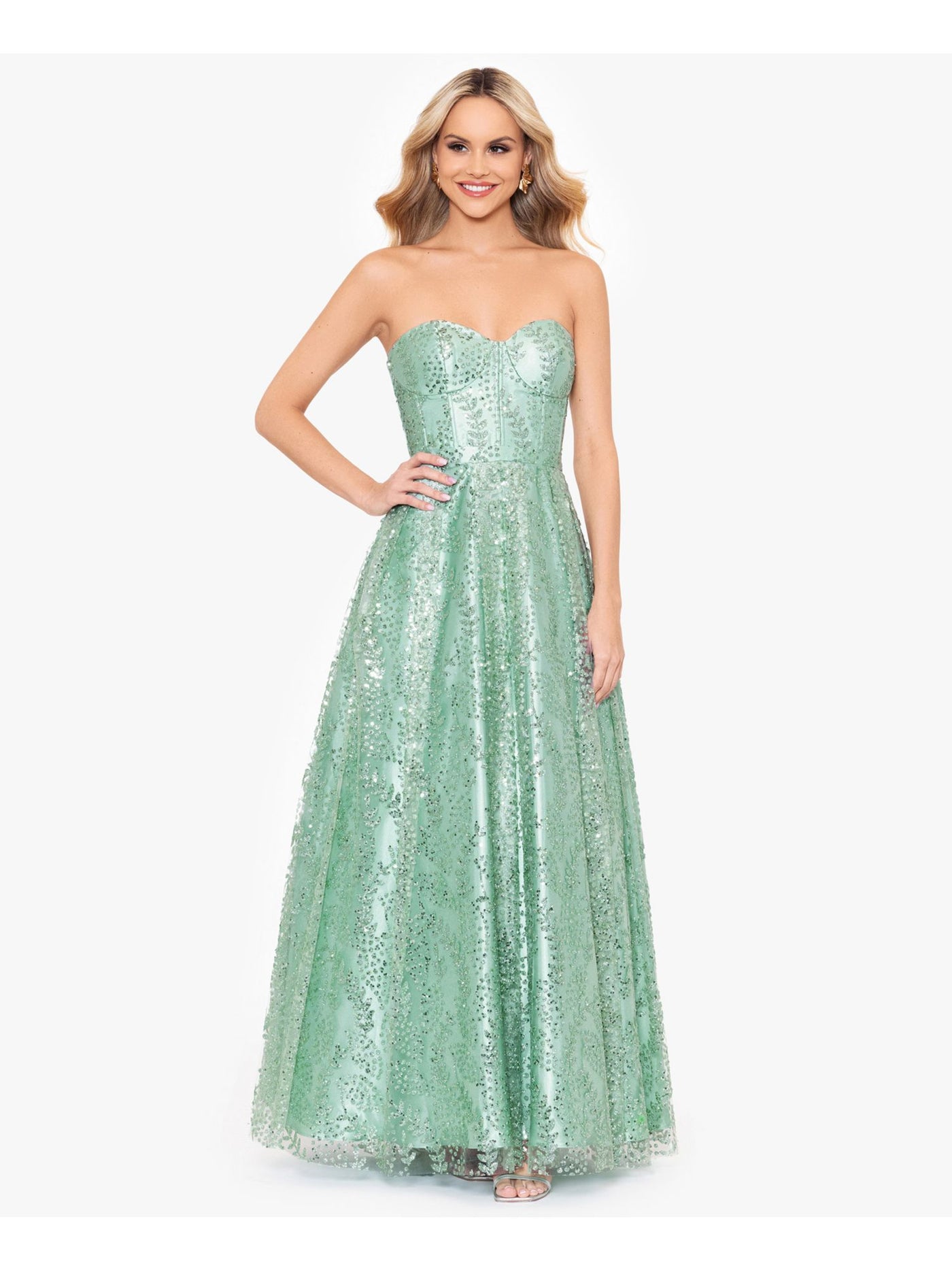 BLONDIE NITES Womens Zippered Sleeveless Sweetheart Neckline Full-Length Formal Gown Dress