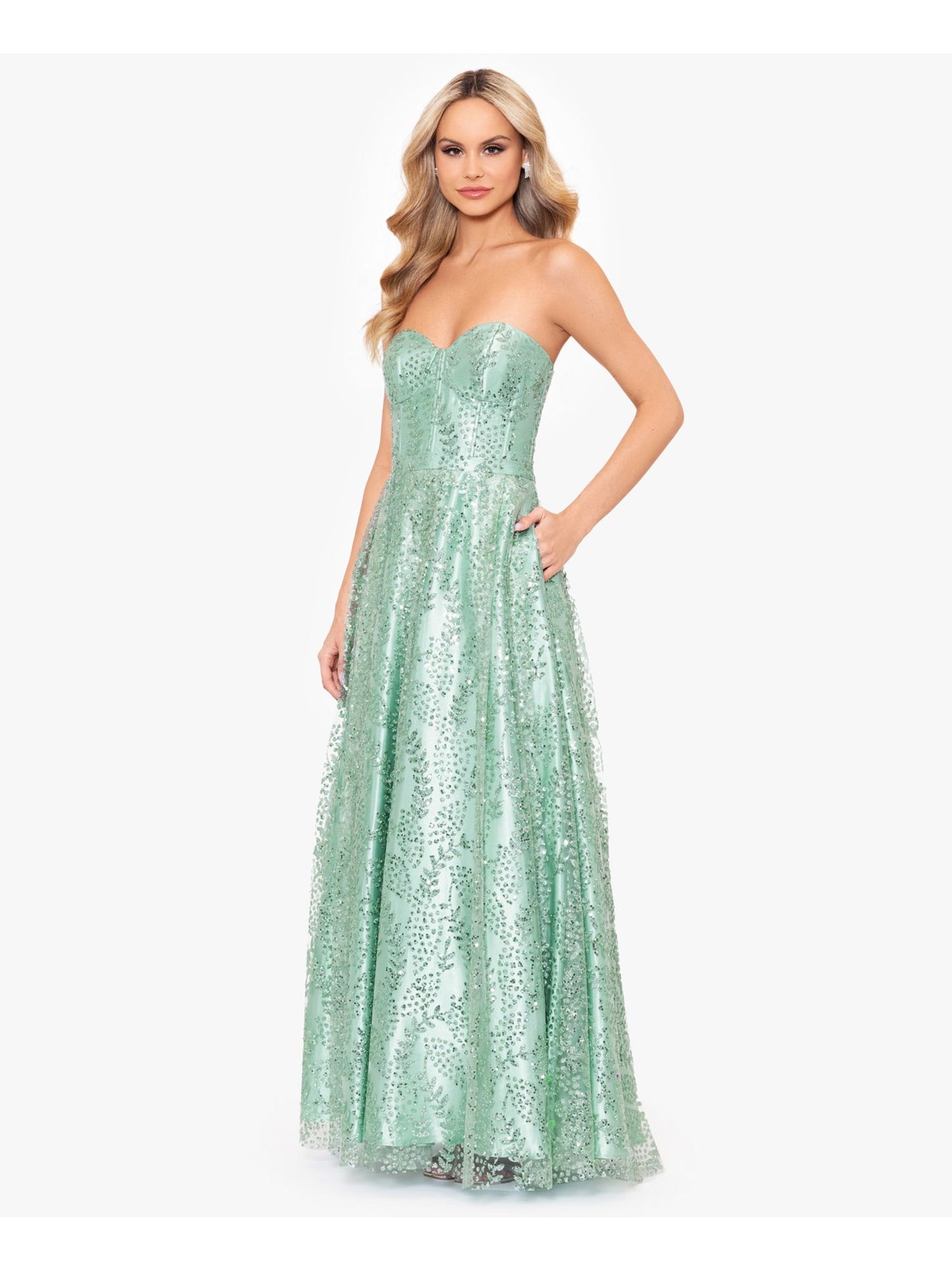 BLONDIE NITES Womens Zippered Sleeveless Sweetheart Neckline Full-Length Formal Gown Dress