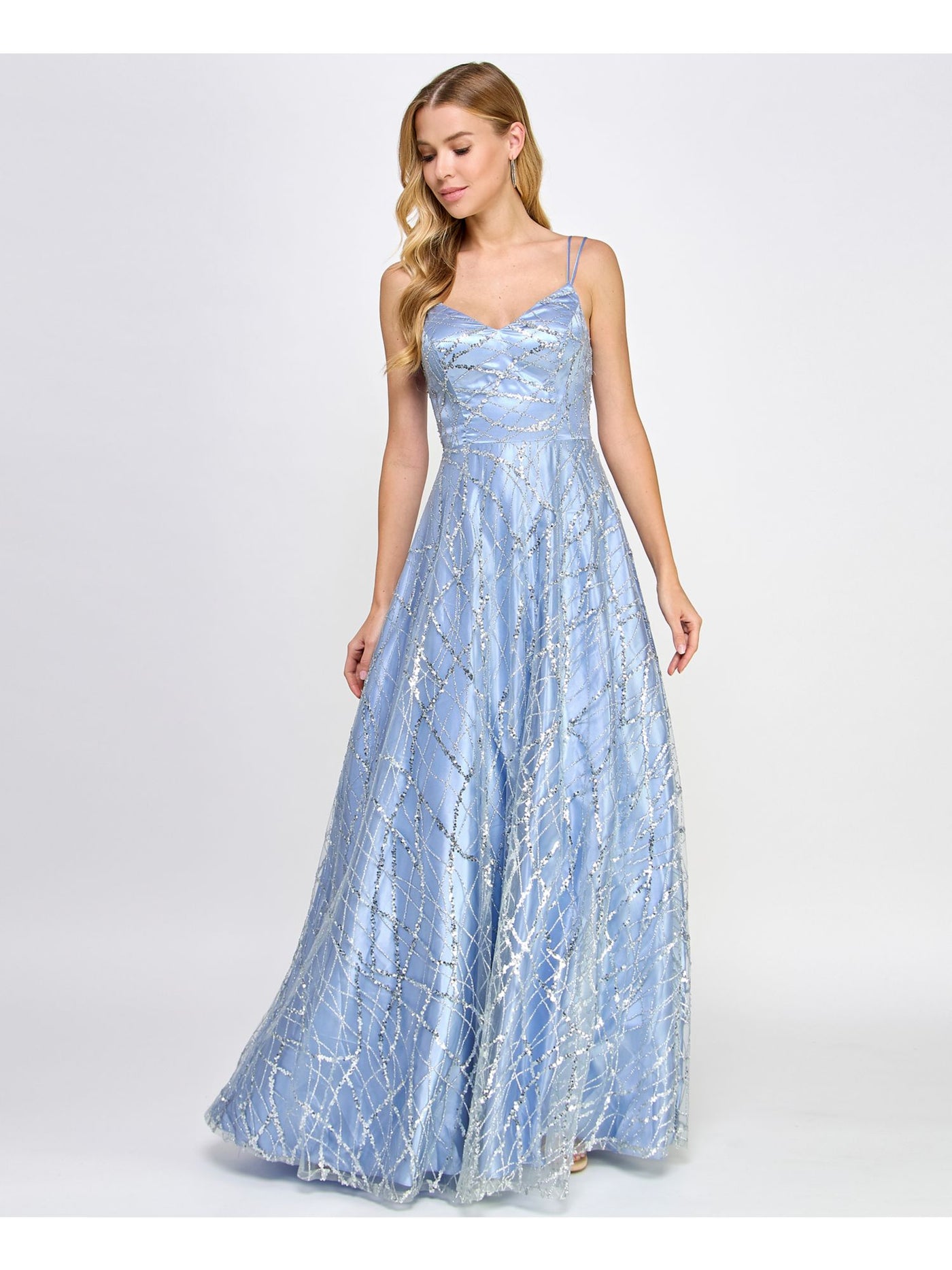 SAY YES TO THE PROM Womens Zippered Spaghetti Strap V Neck Full-Length Formal Fit + Flare Dress