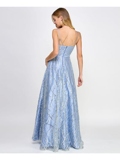 SAY YES TO THE PROM Womens Zippered Spaghetti Strap V Neck Full-Length Formal Fit + Flare Dress