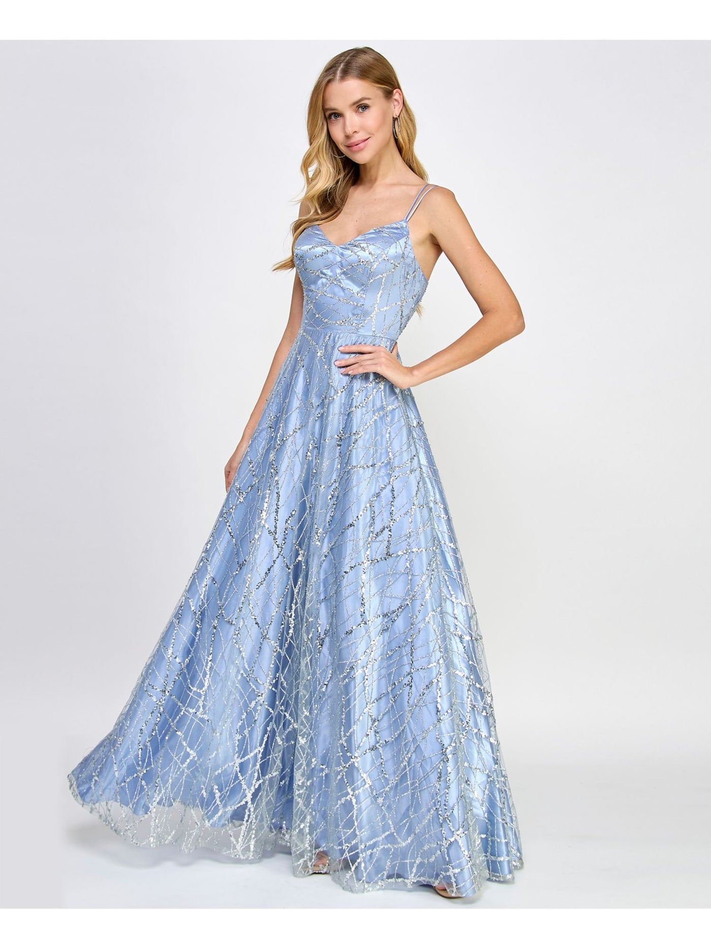SAY YES TO THE PROM Womens Zippered Spaghetti Strap V Neck Full-Length Formal Fit + Flare Dress