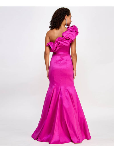 CITY STUDIO Womens Zippered Asymmetrical Neckline Full-Length Formal Mermaid Dress