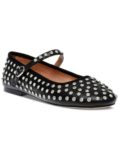 STEVE MADDEN Womens Black Mary Jane Rhinestone Padded Vinetta Round Toe Buckle Flats Shoes 7.5 M