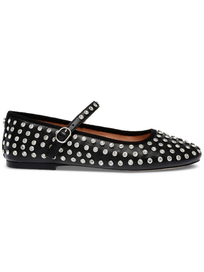 STEVE MADDEN Womens Black Mary Jane Rhinestone Padded Vinetta Round Toe Buckle Flats Shoes 7.5 M