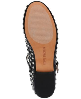 STEVE MADDEN Womens Black Mary Jane Rhinestone Padded Vinetta Round Toe Buckle Flats Shoes M
