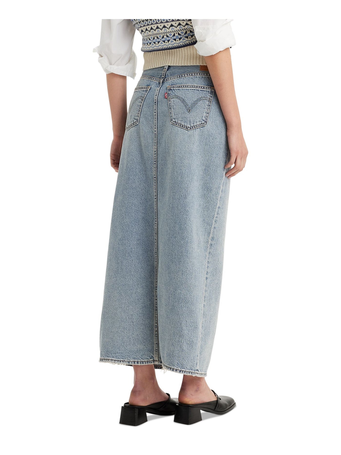 LEVI'S Womens Blue Zippered Pocketed Front Slit Frayed Hem Maxi Paneled Skirt 30