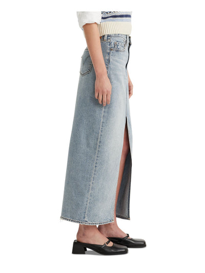 LEVI'S Womens Blue Zippered Pocketed Front Slit Frayed Hem Maxi Paneled Skirt 30