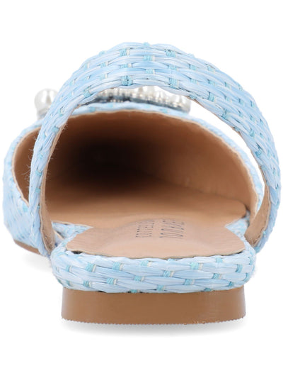 JOURNEE COLLECTION Womens Light Blue Raffia Goring Padded Embellished Buckle Accent Hannae Pointed Toe Slip On Slingback 7.5