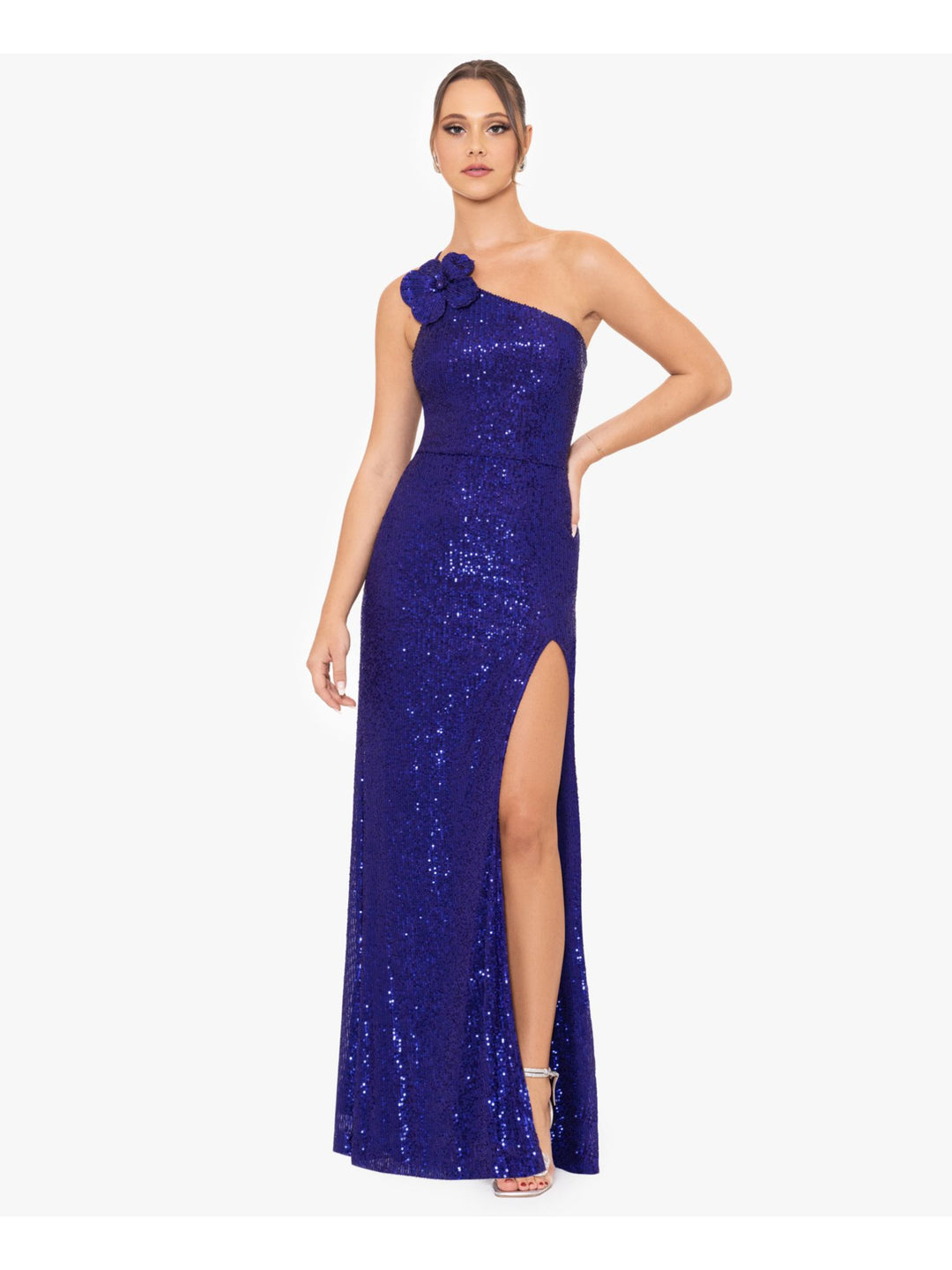 Blondie Nites Womens Purple Rosette Shoulder Lined Formal Dress Juniors 3 Blondie Nites Womens Purple Rosette Shoulder Lined Formal Dress Juniors 3
