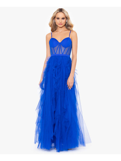 BLONDIE NITES Womens Zippered Spaghetti Strap Sweetheart Neckline Full-Length Formal Fit + Flare Dress