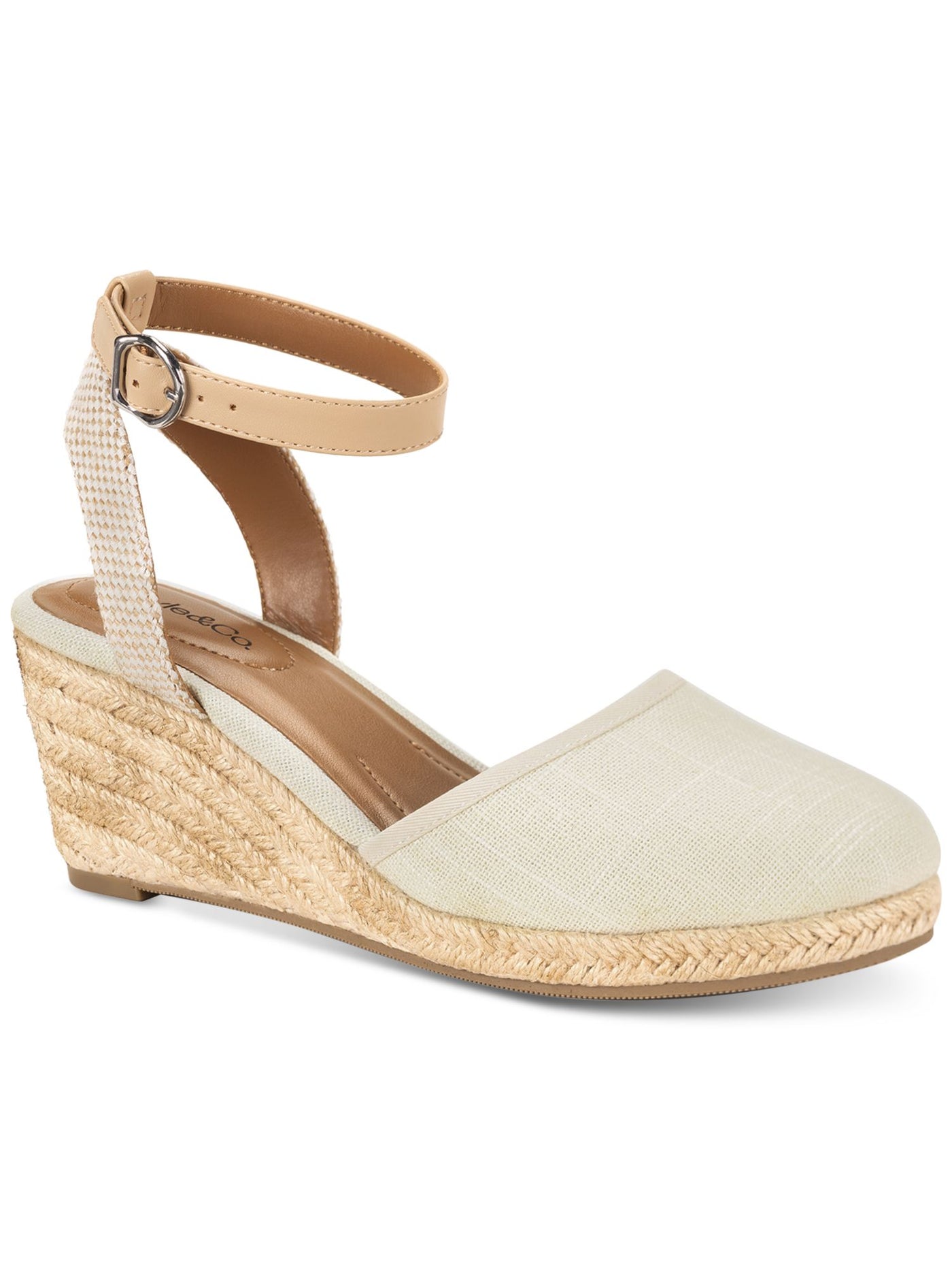 STYLE & COMPANY Womens Beige Mixed Media Ankle Strap Padded Mailena Round Toe Wedge Buckle Espadrille Shoes 6.5 M