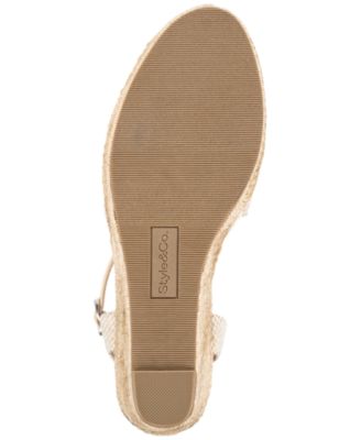 STYLE & COMPANY Womens Beige Mixed Media Ankle Strap Padded Mailena Round Toe Wedge Buckle Espadrille Shoes M