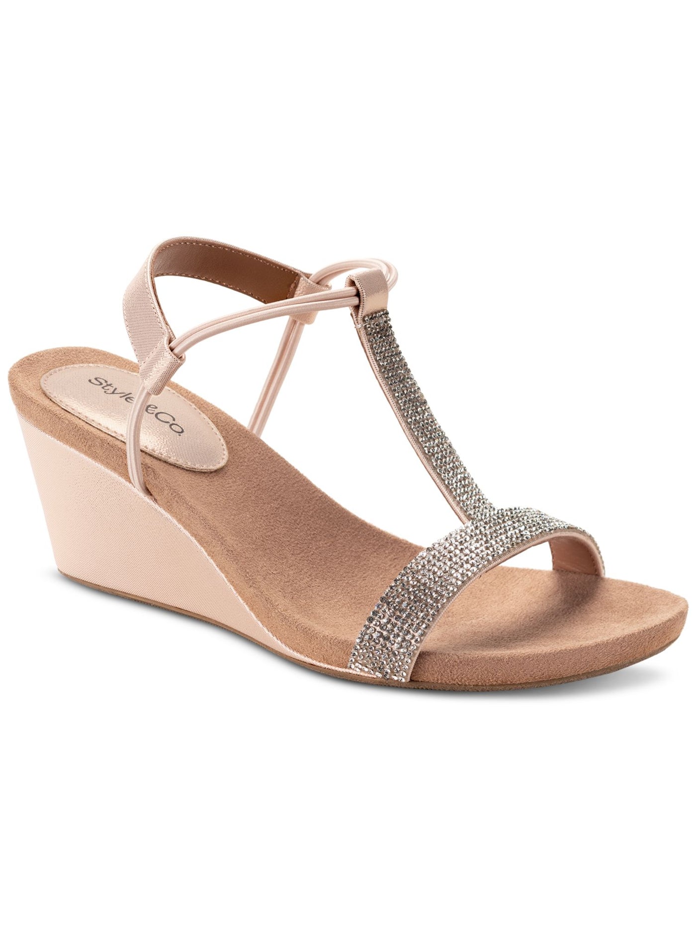 STYLE & COMPANY Womens Pink Slip-Resistant Sole Embellished T-Strap Mulan Round Toe Wedge Slip On Dress Slingback Sandal 11 M