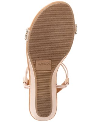 STYLE & COMPANY Womens Pink Slip-Resistant Sole Embellished T-Strap Mulan Round Toe Wedge Slip On Dress Slingback Sandal M