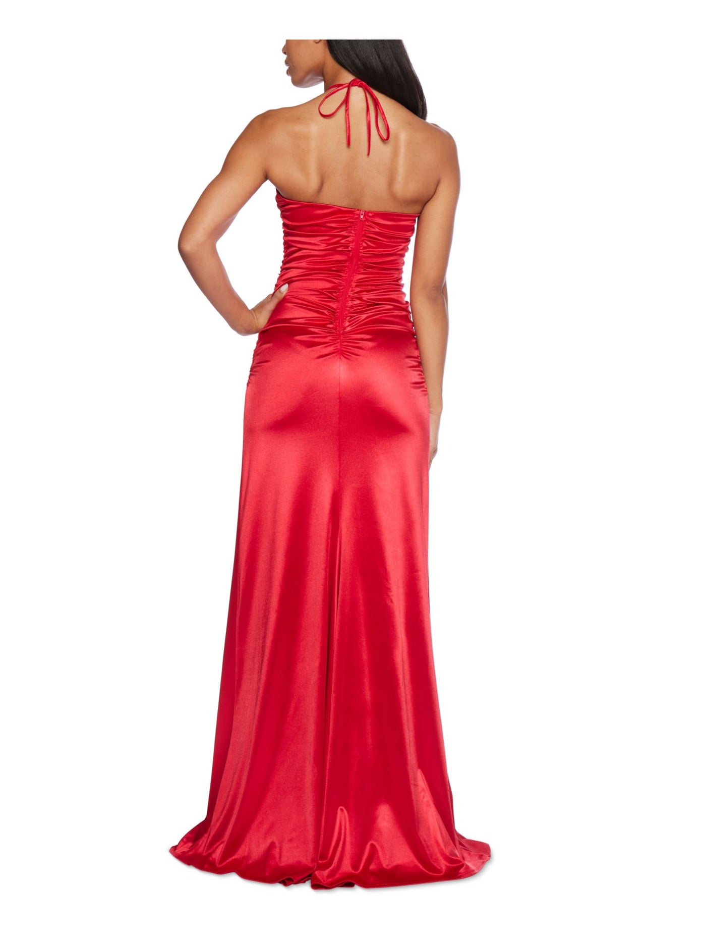 B DARLIN Womens Red Zippered Sleeveless Halter Full-Length Prom Gown Dress Juniors 7\8