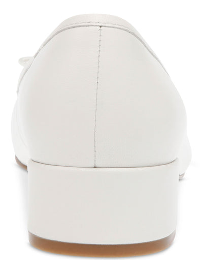 STEVE MADDEN Womens White Bow Accent Padded Cherish Round Toe Block Heel Slip On Leather Pumps Shoes 6 M