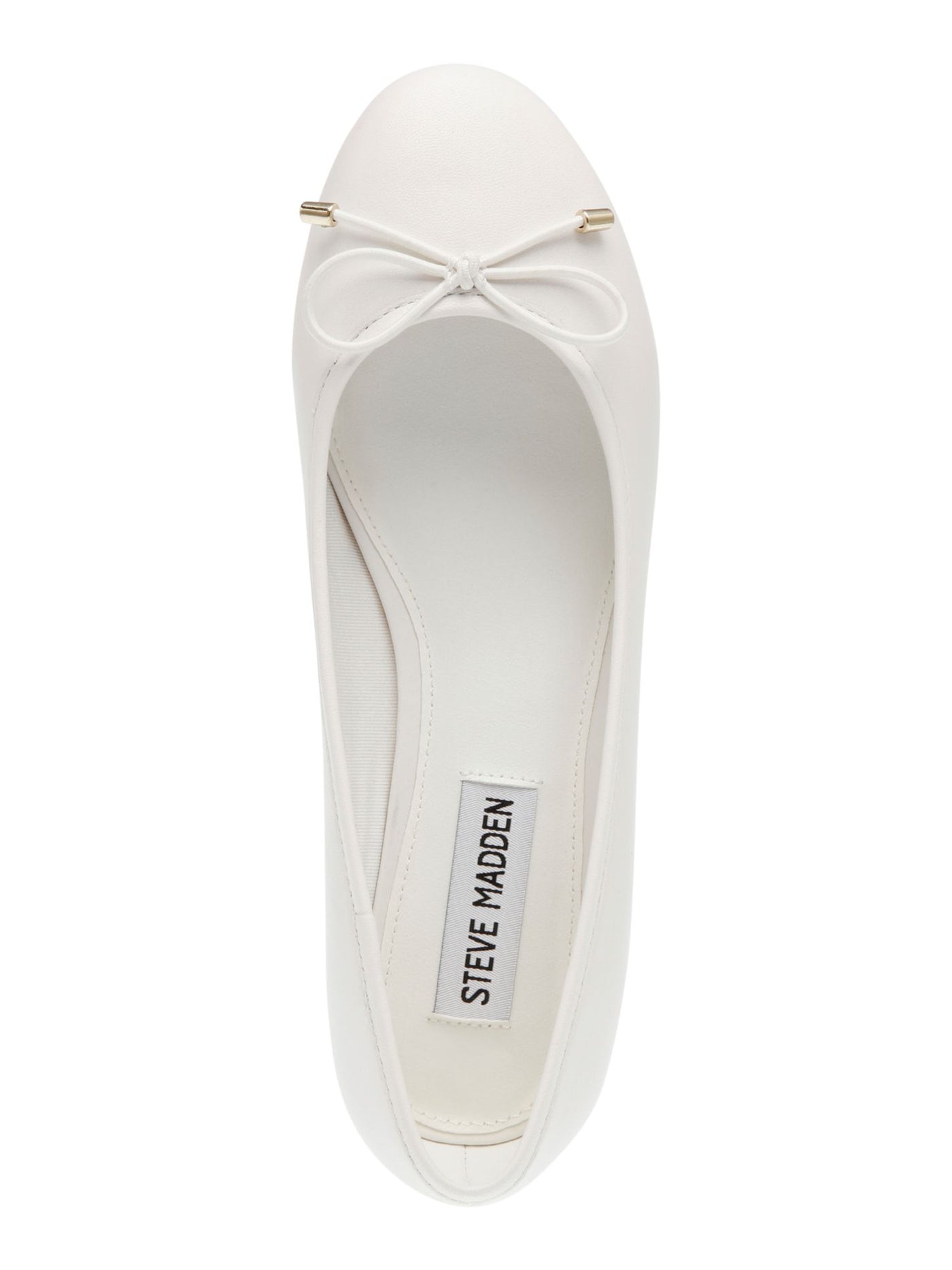 STEVE MADDEN Womens White Bow Accent Padded Cherish Round Toe Block Heel Slip On Leather Pumps Shoes 6 M