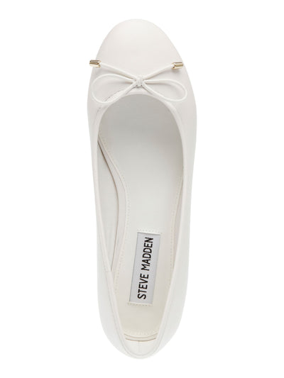 STEVE MADDEN Womens White Bow Accent Padded Cherish Round Toe Block Heel Slip On Leather Pumps Shoes 6 M