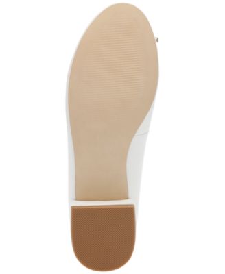 STEVE MADDEN Womens White Bow Accent Padded Cherish Round Toe Block Heel Slip On Leather Pumps Shoes M