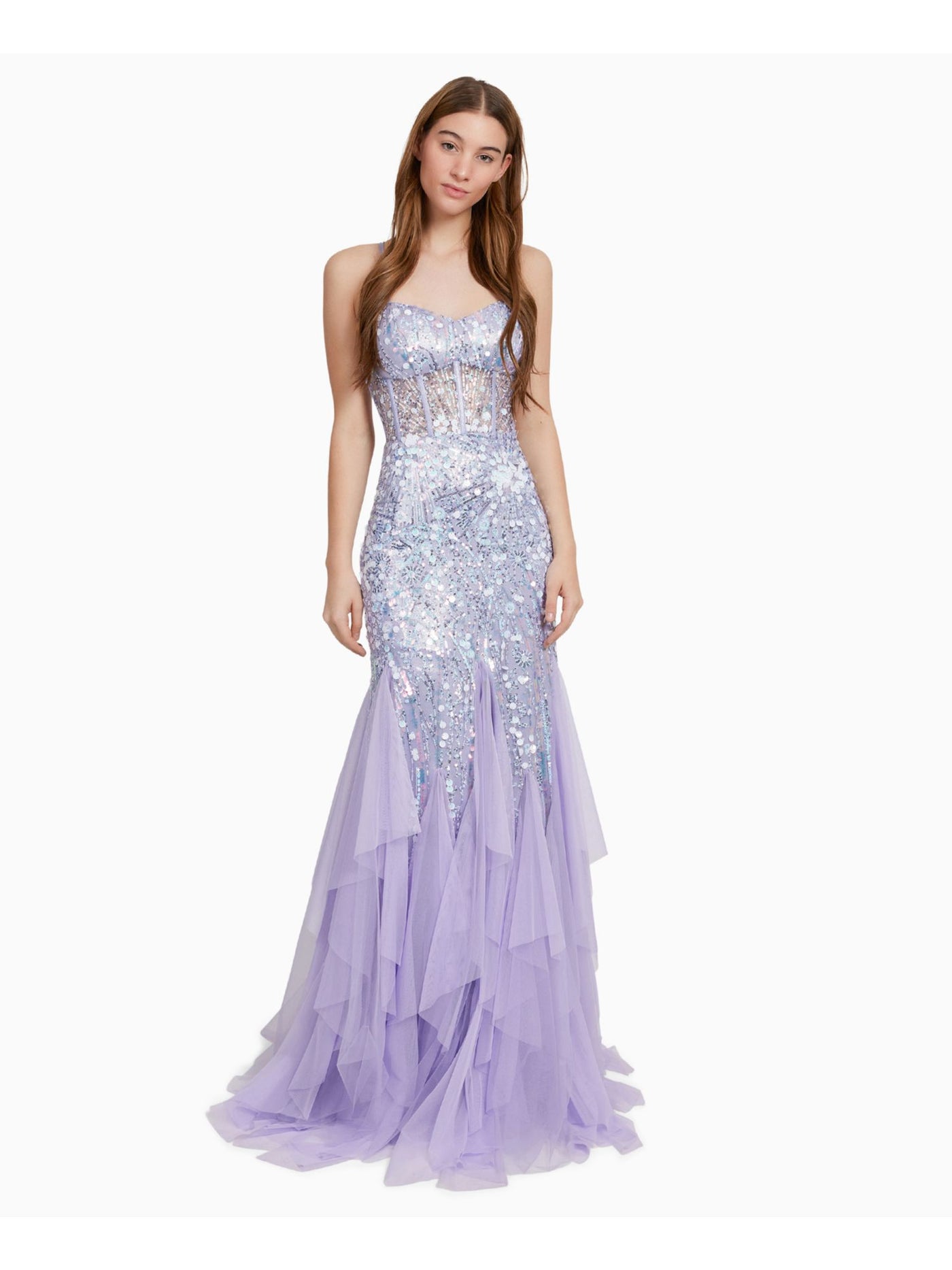 DEAR MOON Womens Purple Zippered Embroidered Sheer Boned Bodice Lace-up Back Spaghetti Strap Sweetheart Neckline Full-Length Prom Gown Dress Juniors 0