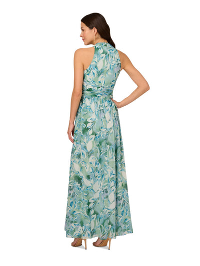 ADRIANNA PAPELL Womens Green Zippered Slitted Shirred Waist Ring Detail Lined Sleeveless Surplice Neckline Full-Length Evening Gown Dress 6