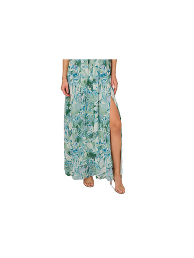 ADRIANNA PAPELL Womens Green Zippered Slitted Shirred Waist Ring Detail Lined Sleeveless Surplice Neckline Full-Length Evening Gown Dress 6