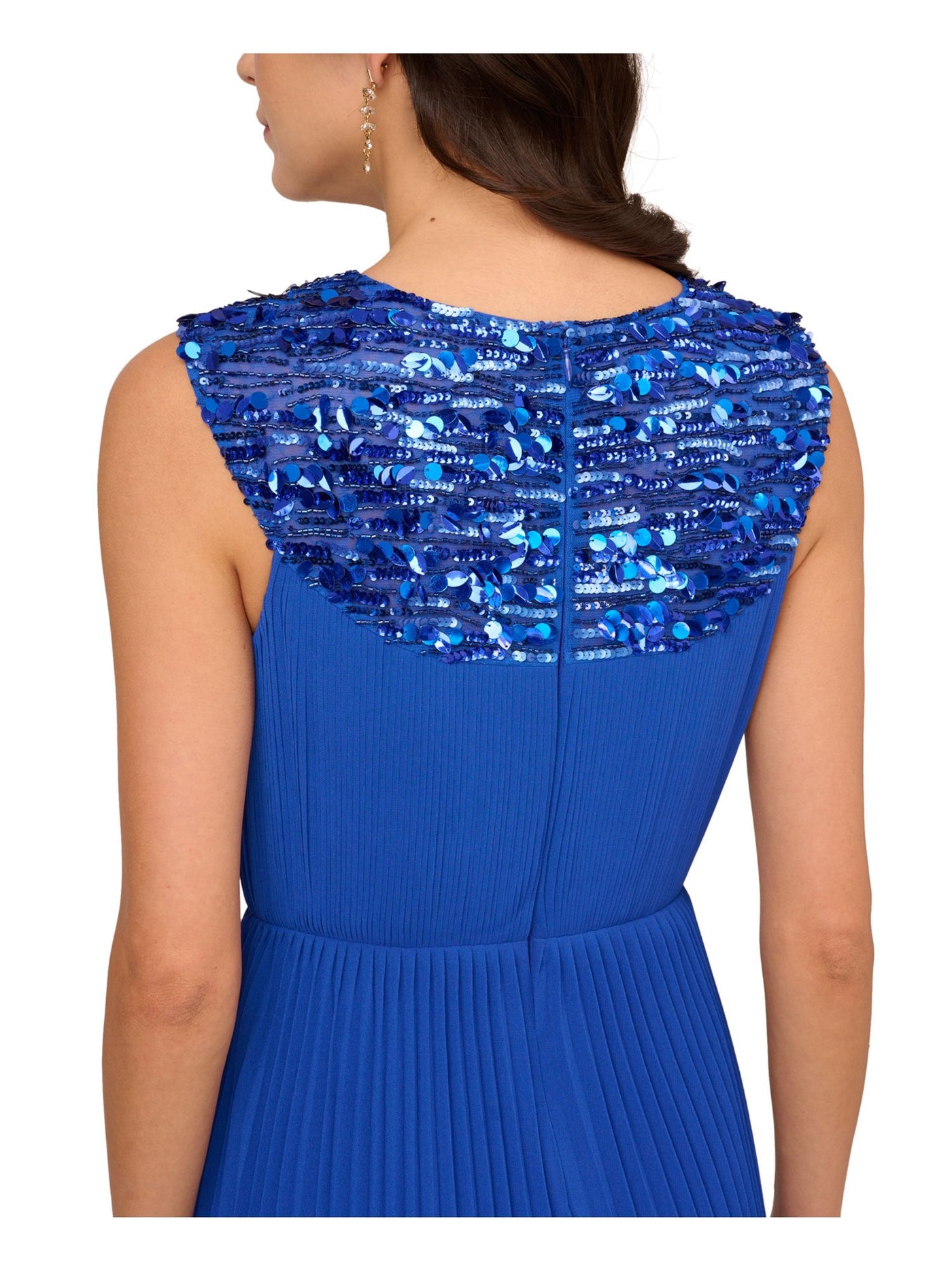 ADRIANNA PAPELL Womens Blue Pleated Zippered Lined Sleeveless Halter Above The Knee Party Fit + Flare Dress 8