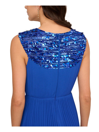 ADRIANNA PAPELL Womens Blue Pleated Zippered Lined Sleeveless Halter Above The Knee Party Fit + Flare Dress 8
