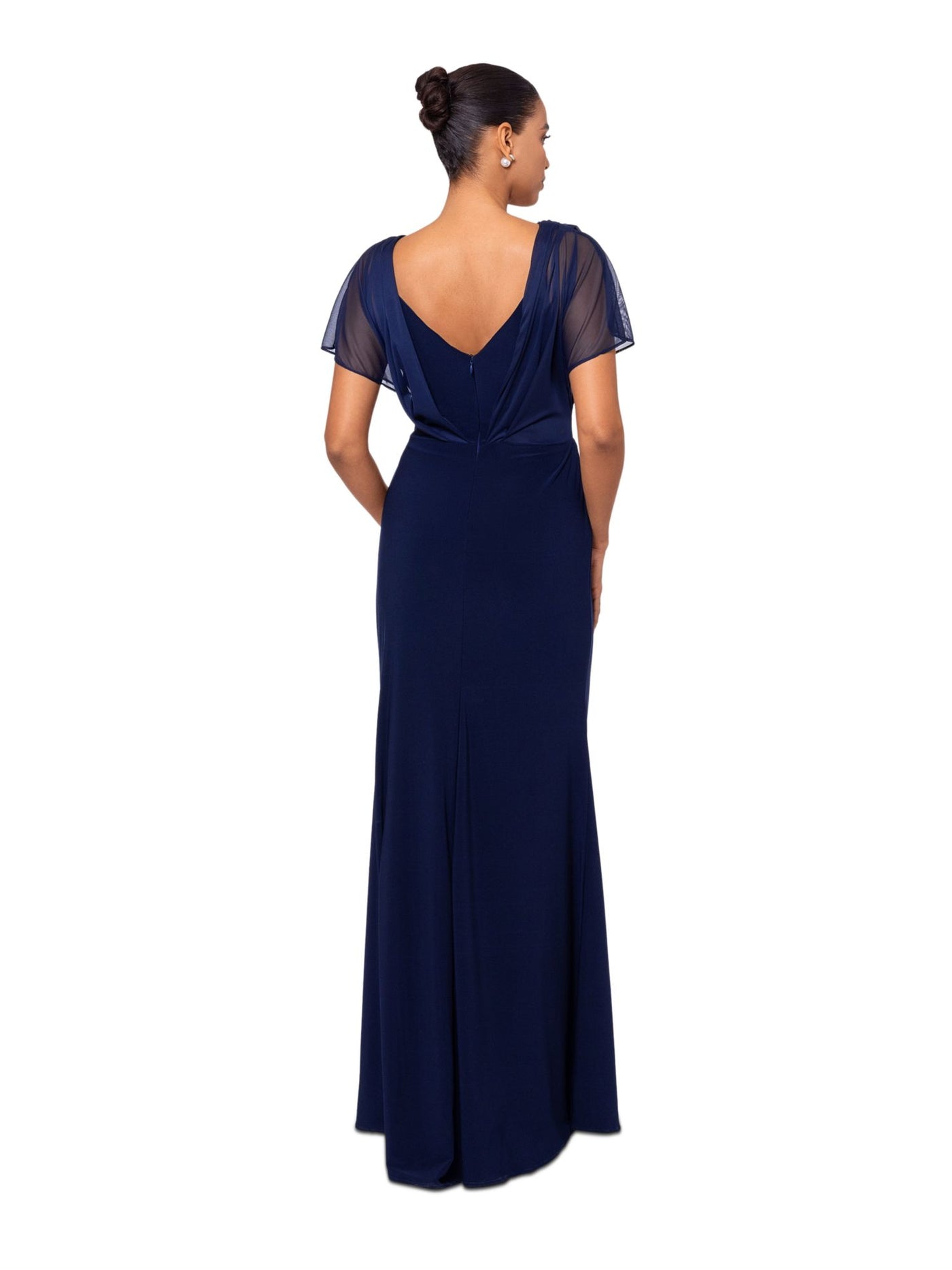 B&A  BY BETSY & ADAM Womens Zippered Flutter Sleeve Surplice Neckline Full-Length Evening Sheath Dress