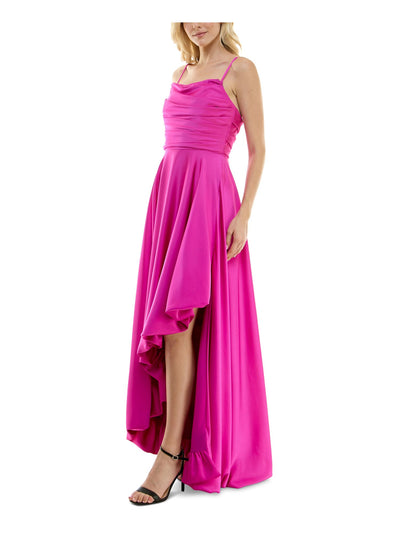 TAYLOR Womens Pink Ruched Zippered Removable Straps Asymmetric Hem Sleeveless Strapless Full-Length Prom Gown Dress 8