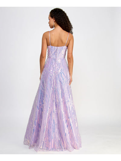 SAY YES TO THE PROM Womens Sequined Spaghetti Strap Sweetheart Neckline Full-Length Formal Gown Dress