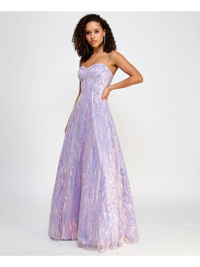 SAY YES TO THE PROM Womens Sequined Spaghetti Strap Sweetheart Neckline Full-Length Formal Gown Dress