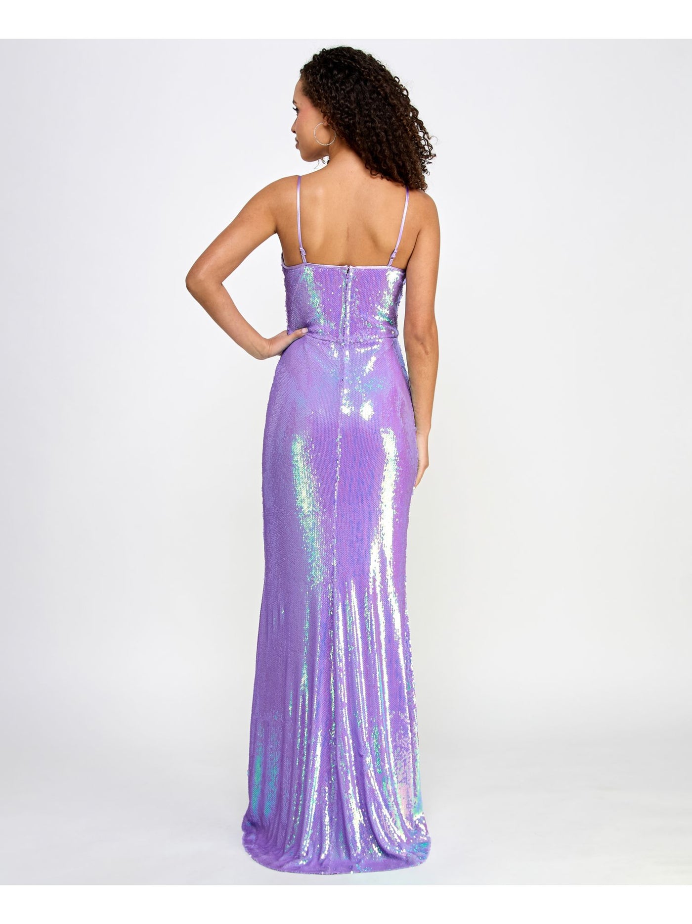 CRYSTAL DOLLS Womens Purple Zippered Lined High-slit Spaghetti Strap Scoop Neck Full-Length Prom Gown Dress Juniors 1