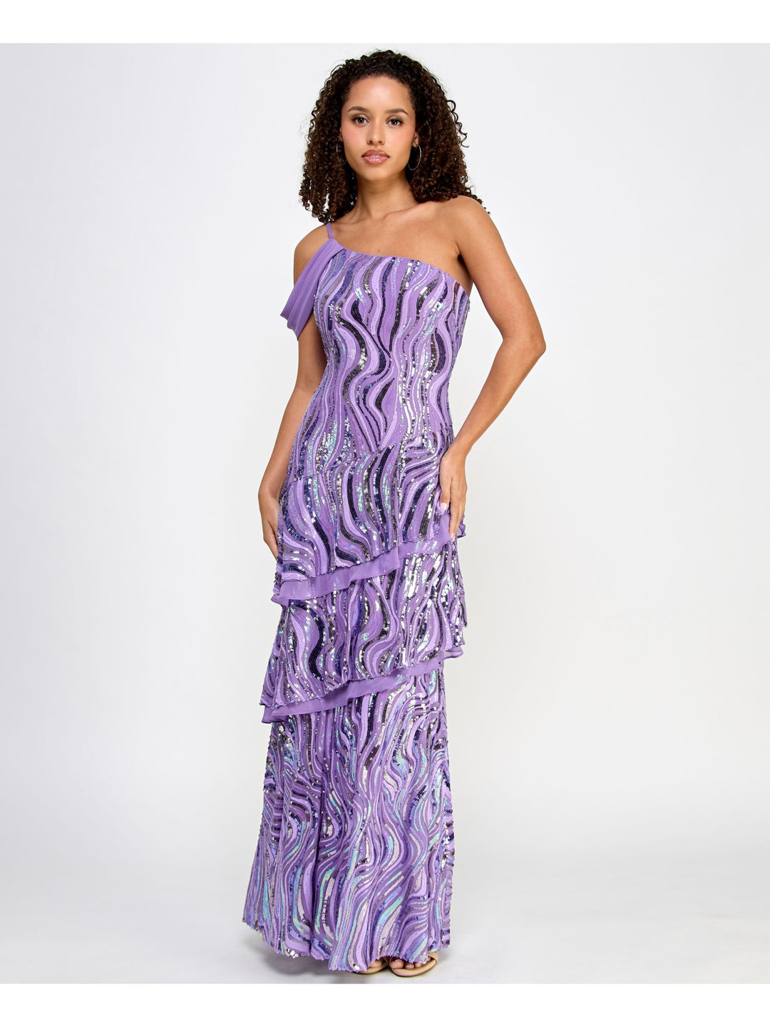 Morgan & Co. Juniors Womens Full Lngth Tiered Evening Dress, Lavender